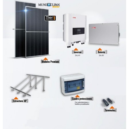 Set fotovoltaico hibrido SAJ cubierta plana monofásico 6000Wp con batería 5kWh