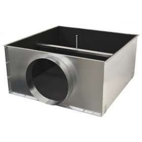 Plenum de chapa galvaniza para difusor rotacional ESCOCLIMA XN-600 con embocadura lateral Ø250 y aislado interior