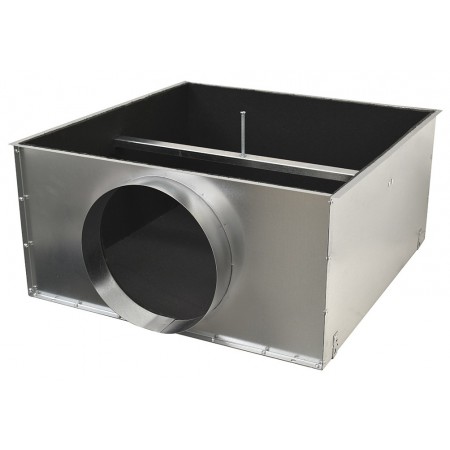 Plenum de chapa galvaniza para difusor rotacional ESCOCLIMA XN-600 con embocadura lateral Ø250 y aislado interior
