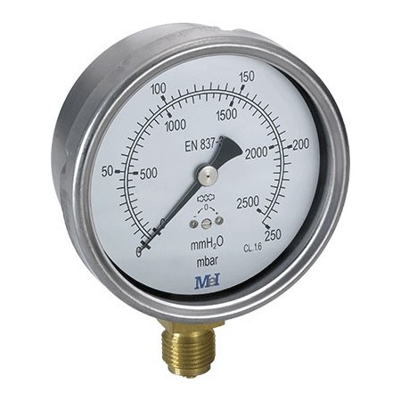 VENTOMETRO 60 MM. VERTICAL 1/4"GAS 0-250 MBAR/ 2500 MMH2O KL1.6%
