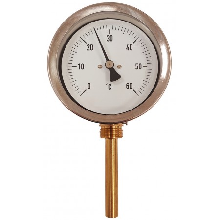 Termómetro bimetalico Ø80mm vertical con  vaina 1/2"x75mm 0 a 60 ºC