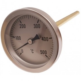 Termómetro bimetalico Ø63mm horizontal con vaina 1/2"x200mm 0 a 500ºC
