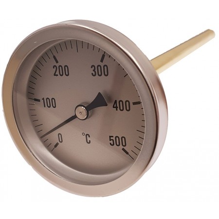 Termómetro bimetalico Ø63mm horizontal con vaina 1/2"x200mm 0 a 500ºC