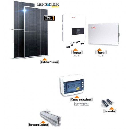 Set fotovoltaico hibrido SAJ coplanar monofásico 6000Wp con batería 5kWh