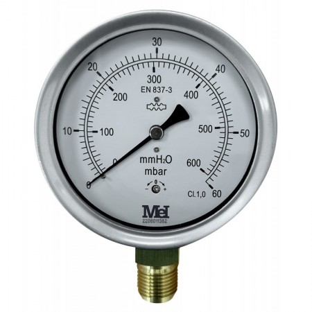 VENTOMETRO 100 MM. VERTICAL 1/2"GAS 0-100 MBAR/ 1000 MMH2O KL1% CON CERTIFICADO