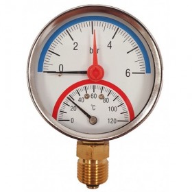 Termomanómetro Ø80mm vertical 1/2" 0 a 6bar 0 a 120ºC