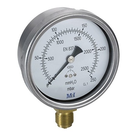 VENTOMETRO 100 MM. VERTICAL 1/2"GAS 0-60 MBAR/ 600 MMH2O KL1.6%