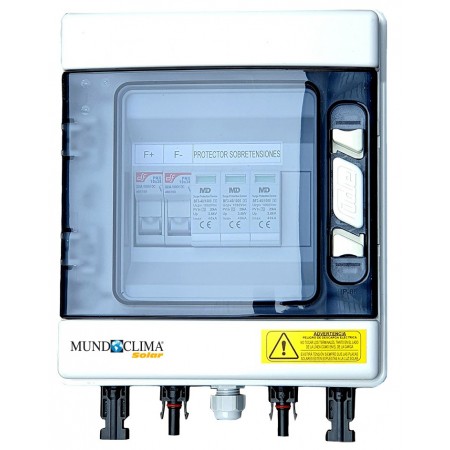 Caja protecciones fotovoltaica MUNDOCLIMA SOLAR DC con conectores MC4 1 string 2 fusibles 15A