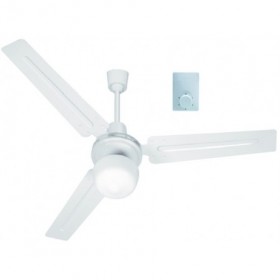 Ventilador de techo blanco 3 aspas con luz y mando de pared MUNDOFAN CF Ø120cm