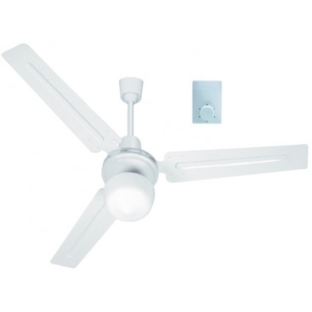 Ventilador de techo blanco 3 aspas con luz y mando de pared MUNDOFAN CF Ø120cm