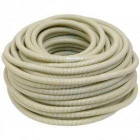 Rollo 50 metros tubo corrugado anti UV color marfil Ø16 y terminal Ø16. Ø18