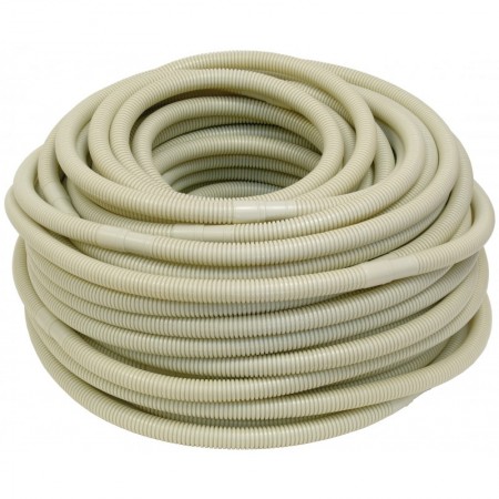 Rollo 50 metros tubo corrugado anti UV color marfil Ø16 y terminal Ø16. Ø18