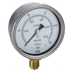 VENTOMETRO 100 MM. VERTICAL 1/2"GAS 0-250 MBAR/ 2500 MMH2O KL1.6%