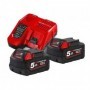 Kit cargador con 2 baterias 18V 5Ah MILWAUKEE M18 NRG-502C