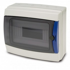 Caja distribución eléctrica de superficie puerta transparente 8 módulos VOLTIMERC AQ IP65