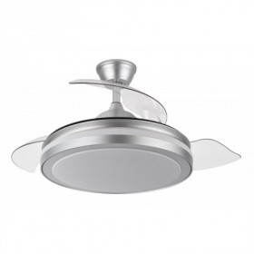Ventilador de techo níquel 3 aspas desplegables con luz y mando FABRILAMP ESPARTA Ø110cm