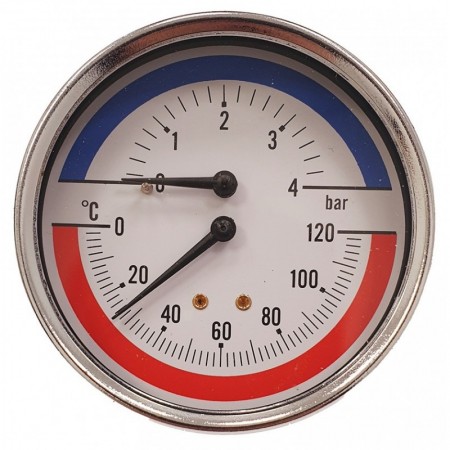 Termomanómetro Ø80mm horizontal 1/2" 0 a 4bar 0 a 120ºC