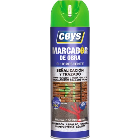 Bote 500ml spray marcador obra CEYS fluorescente verde