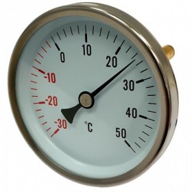 Termómetro bimetalico Ø80mm horizontal con vaina 1/2"x100mm 0-30 a 50ºC