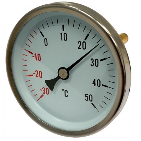 Termómetro bimetalico Ø80mm horizontal con vaina 1/2"x100mm 0-30 a 50ºC