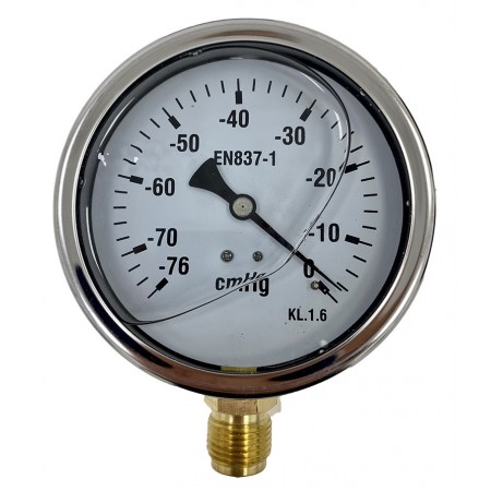 Vacuómetro glicerina Ø100mm vertical 1/2" -76 a 0 cmHg