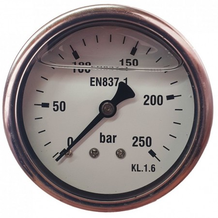 Manómetro glicerina Ø63mm horizontal 1/4" 0 a 250bar