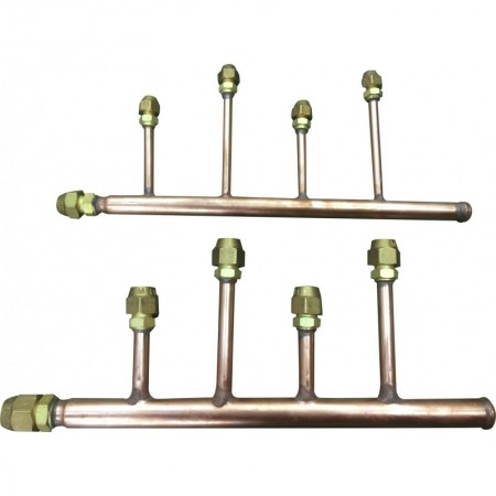 Juego colector abocardado 4 salidas VRF 2 tubos MUNDOCLIMA DXFQT4-02 gas y líquido