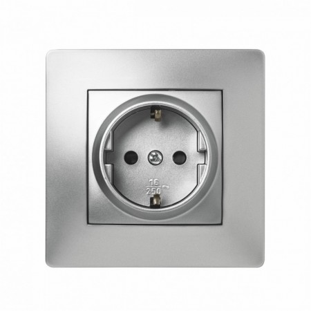 Base enchufe empotrar schuko aluminio plata VOLTIMERC 10A 250VAC