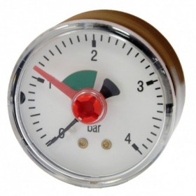 Manómetro Ø50mm horizontal con aguja roja y sector verde 1/4" 0 a 4bar