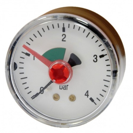 Manómetro Ø50mm horizontal con aguja roja y sector verde 1/4" 0 a 4bar