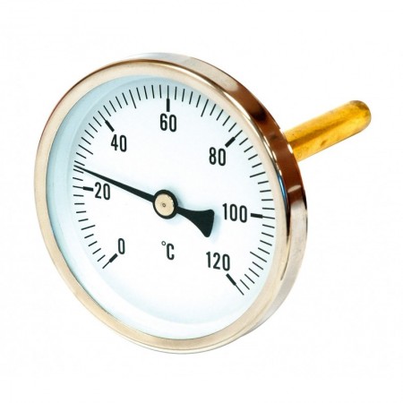 Termómetro bimetalico Ø63mm horizontal con vaina 1/2"x100mm 0 a 200ºC