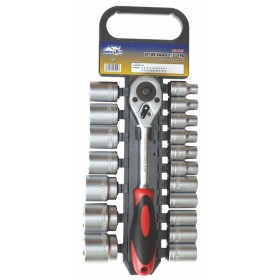 Set 19 uds Llave de carraca y vasos 1/2" con colgador MERCATOOLS