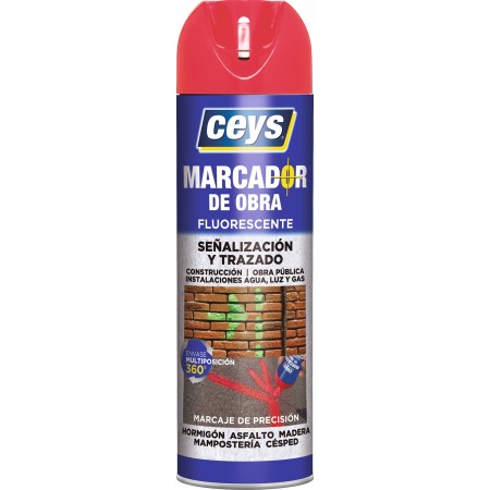 Bote 500ml spray marcador obra CEYS fluorescente rojo