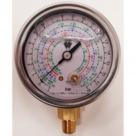 Manómetro de glicerina de baja para gas R22. R134A. R404A y R407C Ø63mm