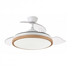 Ventilador de techo blanco/haya 3 aspas desplegables con luz y mando FABRILAMP EVROS Ø107cm