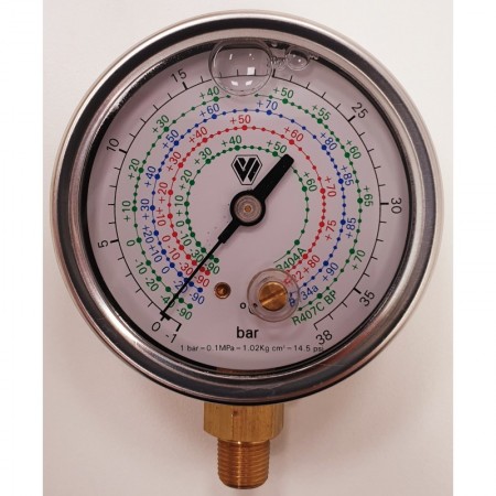 Manómetro de glicerina de alta para gas R22. R134A. R404A y R407C Ø63mm