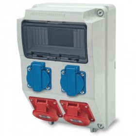Caja eléctrica industrial 9 módulos con puerta transparente y tomas de enchufe IP65 245x215x155mm FAMATEL CBOX-MT9