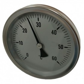 Termómetro bimetalico Ø100mm horizontal con vaina 1/2"x50mm 0 a 60ºC