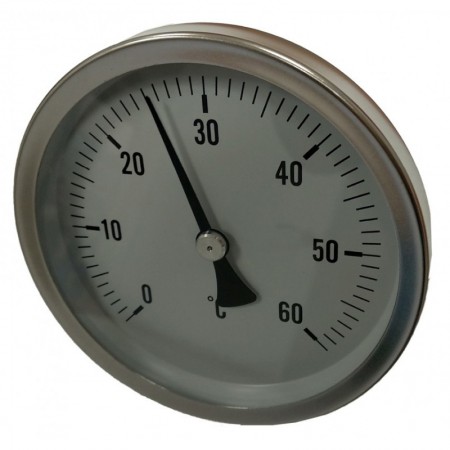 Termómetro bimetalico Ø100mm horizontal con vaina 1/2"x50mm 0 a 60ºC