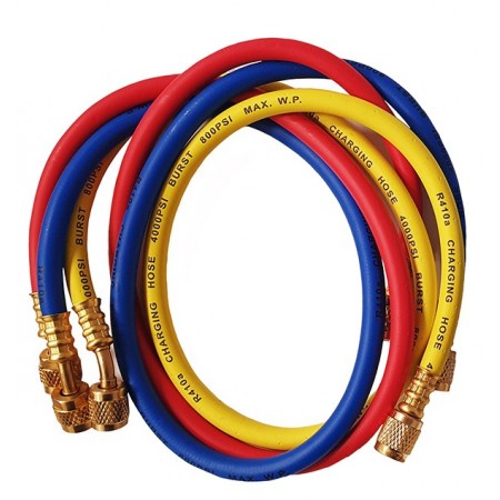 Juego de 3 mangueras para todos los refrigerantes de 900mm con válvula de bola de 1/4"