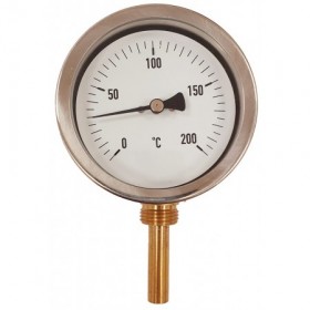 Termómetro bimetalico Ø80mm vertical con  vaina 1/2"x50mm 0 a 200 ºC