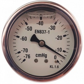 Vacuómetro glicerina Ø63mm horizontal 1/4" -76 a 0 cmHg
