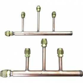 Juego colector abocardado 3 salidas VRF 2 tubos MUNDOCLIMA DXFQT3-02 gas y líquido