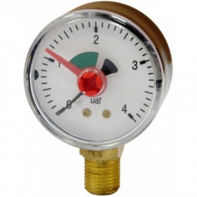 Manómetro Ø50mm vertical con aguja roja y sector verde 1/4" 0 a 4bar