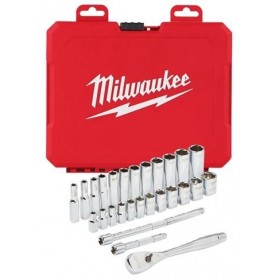 Juego llave carraca con vasos 1/4" metrica MILWAUKEE DRIVE RATCHET