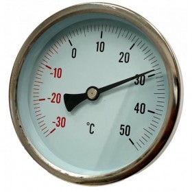 Termómetro bimetalico Ø100mm horizontal con vaina 1/2"x50mm -30 a 50ºC