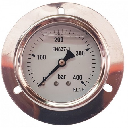 Manómetro glicerina Ø63mm horizontal con aro frontal 1/4" 0 a 400bar