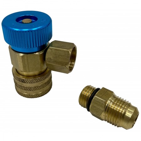 Conexión rápida con escuadra regulable de 3/8" para baja de color azul