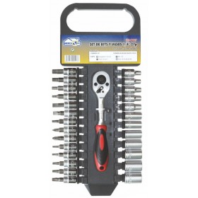 Set 27 uds Llave de carraca y vasos 1/4" con colgador MERCATOOLS
