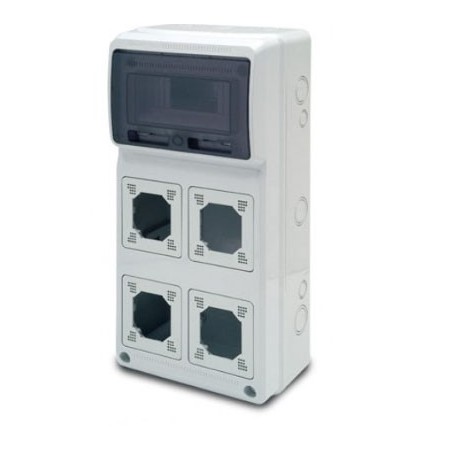 Caja eléctrica industrial enlazable 8 módulos y 4 troqueles para mecanismos IP65 FAMATEL CBOX-I84